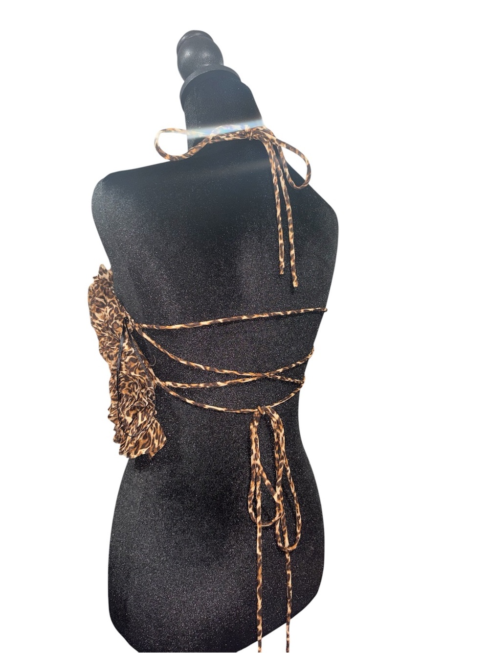 Zara Women’s Y2K Festival Leopard Print Ruffle Halter Crop Top Brown NWT Size M - Picture 3 of 3